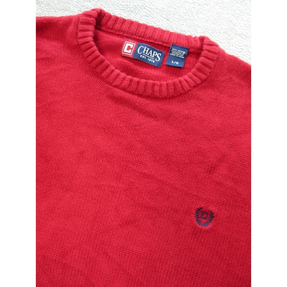CHAPS Sweater Mens Large Red Pullover Crew Neck Classic Long Sleeve Cotton